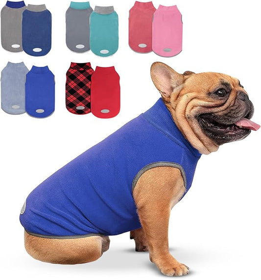 Cyeollo 2 Pack Fleece Dog Sweater Stretchy Vest Pullover Jacket with Reflective Stripe for Small Medium Dogs Blue, Mist Blue, XL