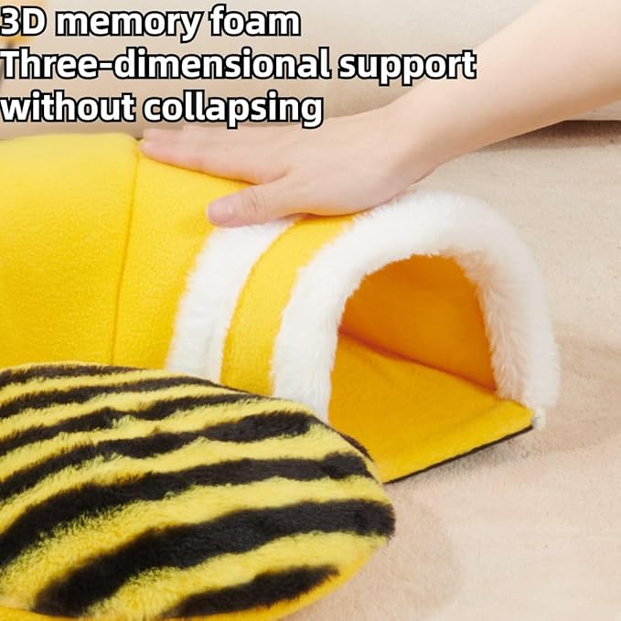 Warm Rabbit Hideout Tunnel Bed, Cute Bee Shape, Soft Removable Guinea Pig Tunnels and Tubes for Cage, Sturdy Small Animal Tunnel for Rat, Hamster Hedgehog, Chinchilla