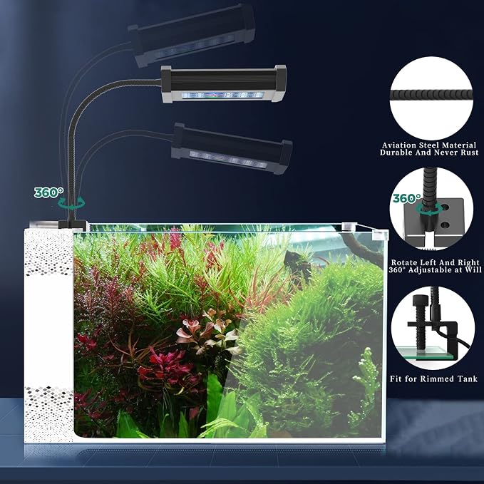 Lominie Aquarium Plant Light, Freshwater Small Fish Tank Light Timer Dimmer 6500K with Gooseneck for Planted Refugium Nano Tank (Freshwater)