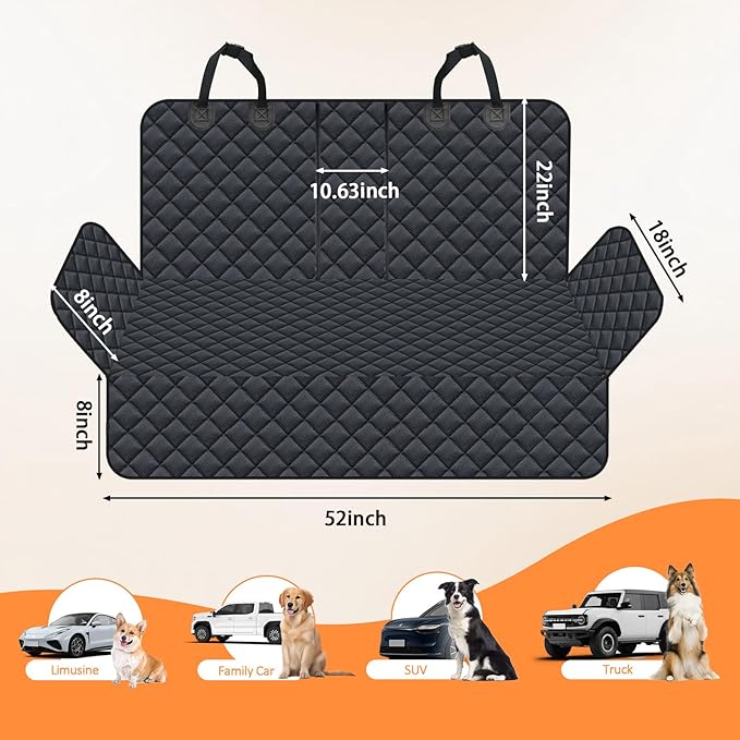 Dog Car Seat Cover for Back Seat Pet Cover for Dogs Waterproof Car Seat Protector Bench Seat Cover, Scratchproof Nonslip Durable Car Seat Covers for SUV,Truck &Cars(Standard Size:52W*48L)