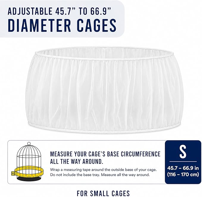 Universal Bird Cage Seed Catcher Universal Mesh Skirt Cover Stretchy Small Animal Cages Cover Pet Removable Durable Protector (White, Small)