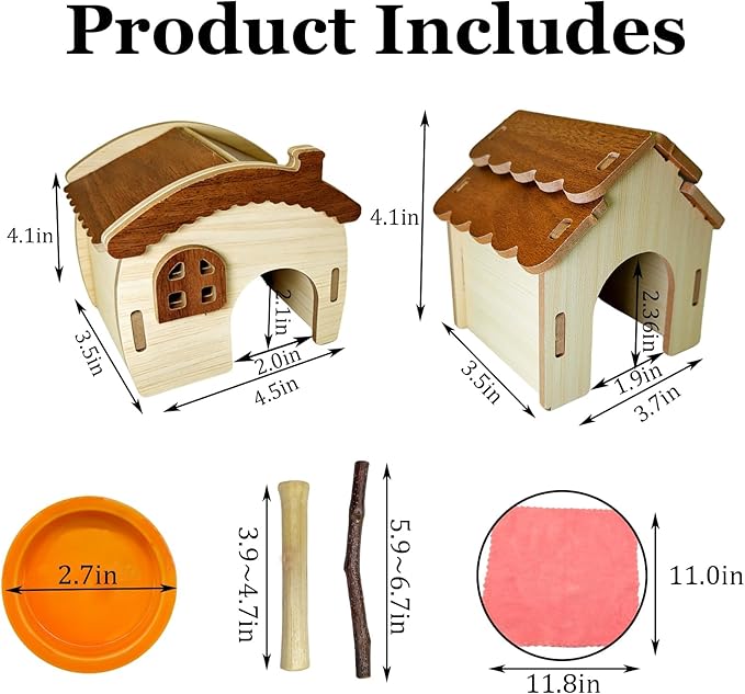 2PCS Hamster Hideout Hamster Wood House Maze Platform Detachable Cage Accessories for Dwarf Hamster Rat Gerbil Sugar Glider