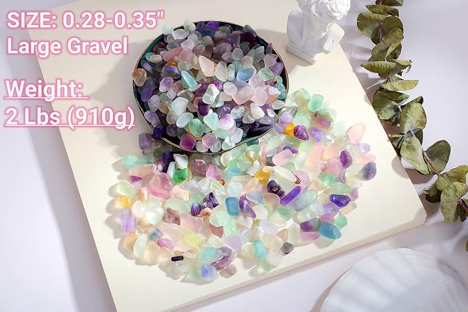 QINJIEJIE 2lbs Fluorite Crystals Aquarium Gravel Stones Tumbled Rocks | Polished Colorful Crushed Reiki Healing Crystal Quartz Home Decor Betta Fish Tank Succulent Vase Filler Landscape Ornament