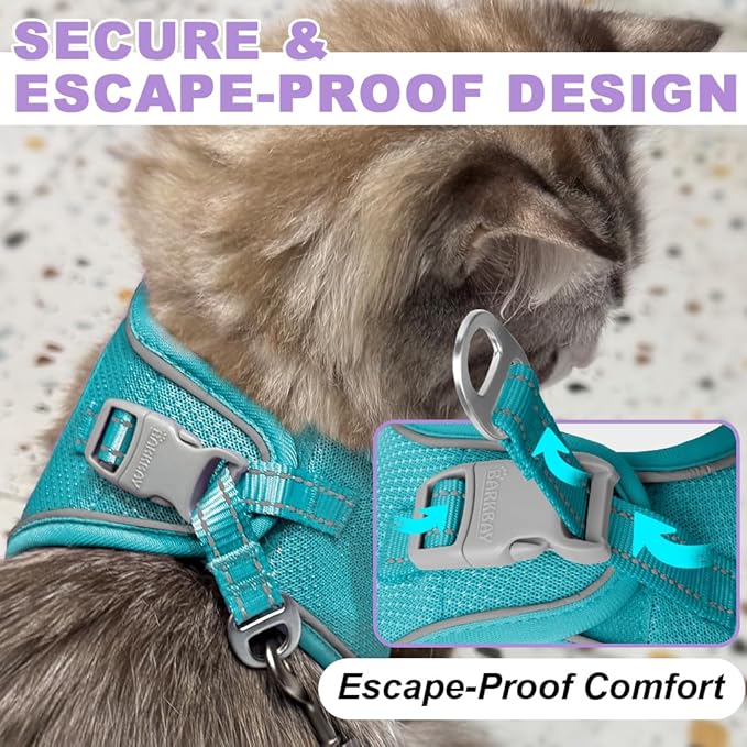 Cat Harness and Leash Set,Escape Proof Kitten Harness,Step in Adjustable Soft Lightweight,Easy Control,Reflective Strips Comfortable for Walking Travel(Ocean Blue,XS)