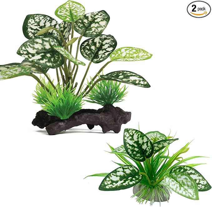Moonorange Reptile Artificial Plants, Terrarium Plants Decorations Supplies, Aquarium Fish Tank Plant, Amphibian Habitat Hideout Tank Accessories (M Set-2pcs/B)