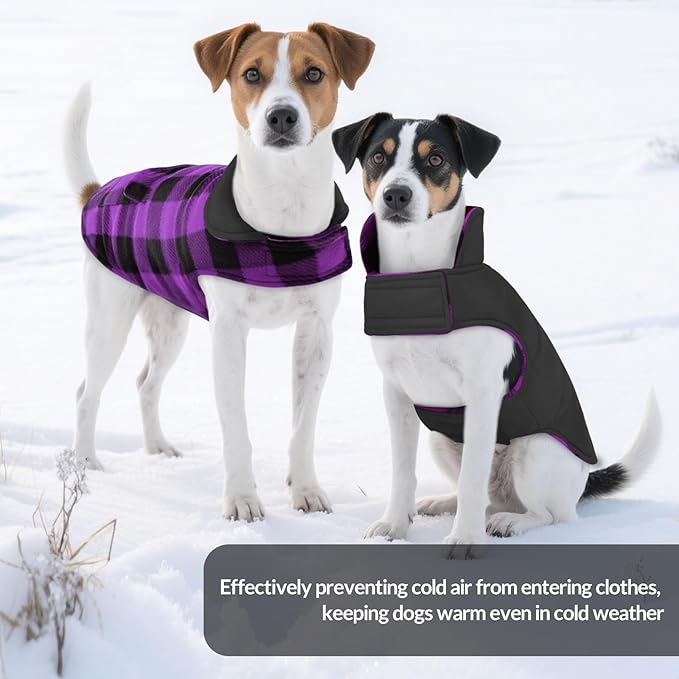 ASENKU Dog Jacket Plaid Reversible Reversible Dog Vest Waterproof Cold Winter Clothes Pet Apparel for Small Medium Large Dogs (XS, Purple)