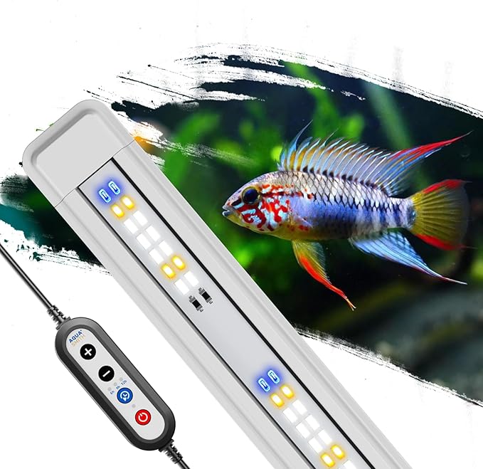 AQUASMITH Aquarium Light,Fish More Red Water is Not,Specific Full Spectrum Fish Tank Light,Comes with Two Mounting Brackets, Timing Function, Memory Feature, Adjustable Brightness, IP68 (14IN)
