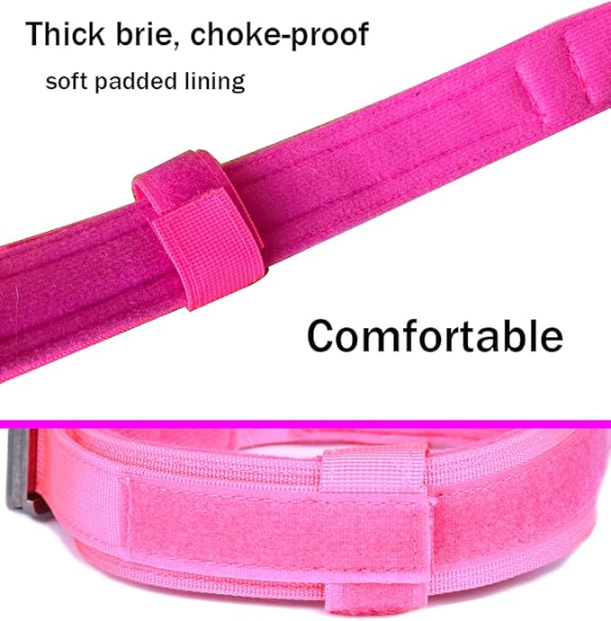 Xqpetlihai Tactical Dog Collar Adjustable Military Nylon Dog Collar with Control Handle and Heavy Duty Metal Buckle for Medium and Large Dogs (Pink,S)