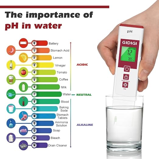 Digital pH Meter, 2 in 1 pH Temp. ATC Tester Pen for Water | pH Test Strip Function,PH Tester for Water, Pool, Hydroponic & Soil | Accurate PH Meter for Aquarium, Food & Plants