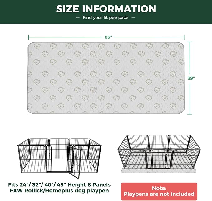 FXW Washable Pee Pads for Dogs, Puppy Pads with Super Absorbent, Specifically Designed for FXW Rollick/Homeplus 24inch 8 Panels Dog Playpen, 39" x 85" Rectangle, Khaki, 1 Pack