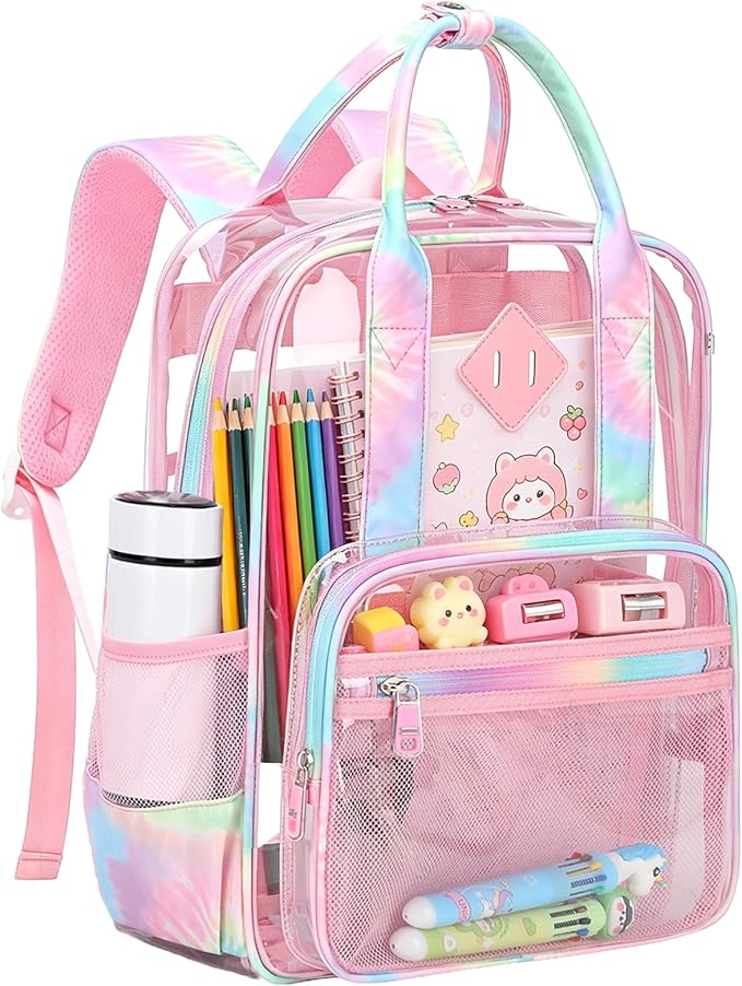 MOONBABY Small Clear Backpack for School Transparent Bookbag for Kids Heavy Duty PVC See Through Backpack Stadium Approved