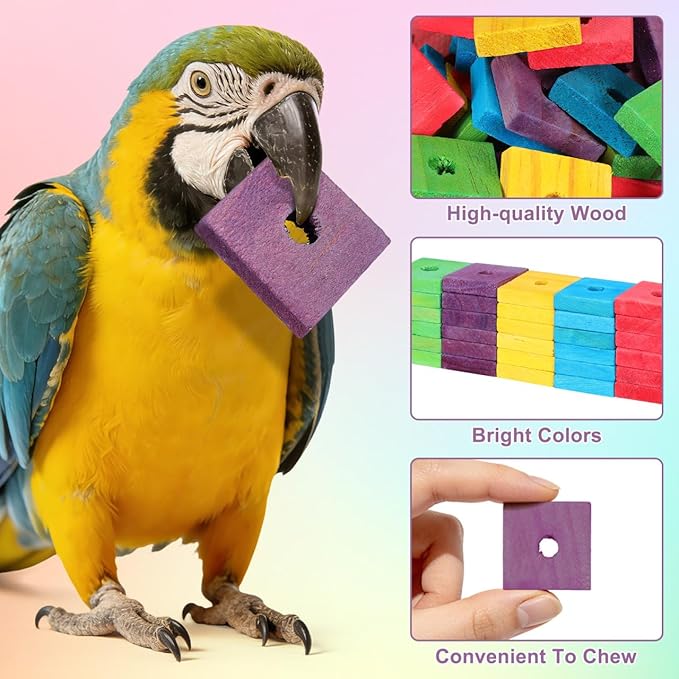GANAZONO 100Pcs Parrot Wood Blocks Toys Wooden Blocks Bird Chewing Toy Bird Bite Toys Mini Wood Chips DIY Craft for Parrot Playing Chewing