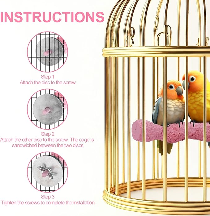 2pcs Bird Beak Grinding Stone, Non-Slip Parrot Grinder Perch Bird Cage Accessories Chewing Toy for Budgies Parakeets Cockatiels Conures Beak Trimmer & Claw Trimming (Pink)