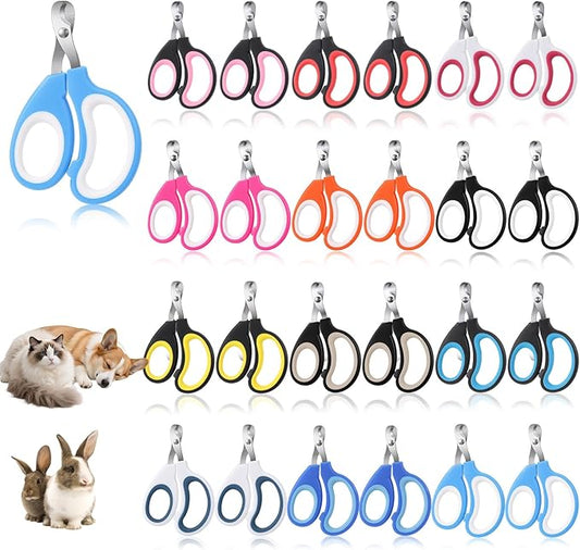 24 Pcs Cat Nail Trimmers & Cat Claw Clippers Bulk, Pet Nail Clippers Set for Cats, Kittens, Dogs, Puppies, Rabbits, Grooming Essentials for Cattery, Breeders, Pet Salons(12 Colors)