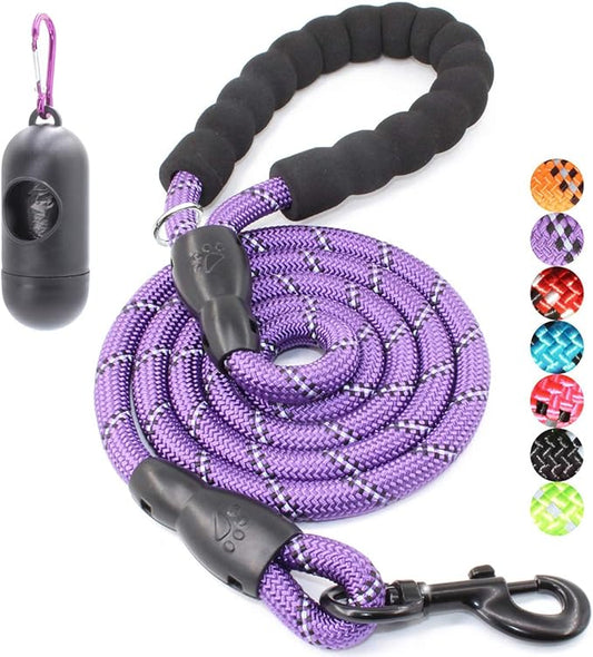 BAAPET 2/4/5/6 FT Dog Leash with Comfortable Padded Handle and Highly Reflective Threads for Small Medium and Large Dogs (6FT-1/2'', Purple)