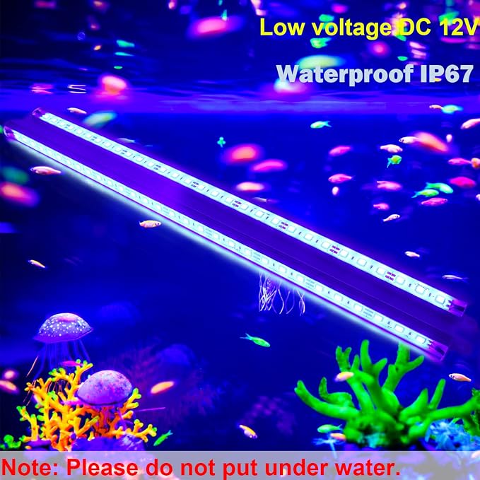 2 pc 20" 440nm Blue Waterproof Aquarium LED Aluminum Lighting 12VDC | SMD 5050 IP67 LED Rigid Bar Grow Plant Light Strips Boat Rigid LED Lights Marine LED Lights Bar (No Adapter and Dimmer)