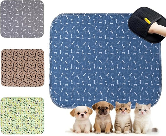 Puppy Pads with Pheromones, Washable Pee Pads for Dogs Potty Training, Reusable Dog Mat with Pet Hair Removal Gloves for Playpen, Crate, Whelping Box (Blue,L)