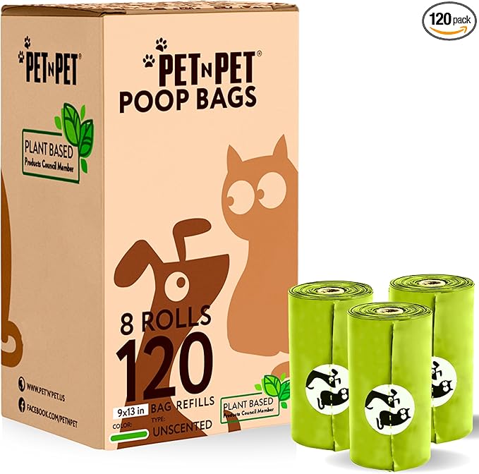 Pet N Pet Poop Bags For Dogs, 120 Counts Plant Based Dog Poop Bags Rolls, Thick Doggie Poo Bag, 100% Leak-proof, Easy to Use Pet Waste Bag