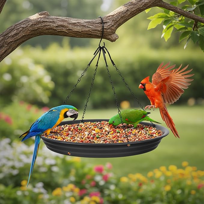 2 Sets 12.8'' Bird Seed Catcher Tray, Bird Feeder Platform Large Hanging Tray Squirrel Feeder Fits Most Feeders Catches Most Falling Seed and Husk for Outdoors, Backyard, Garden
