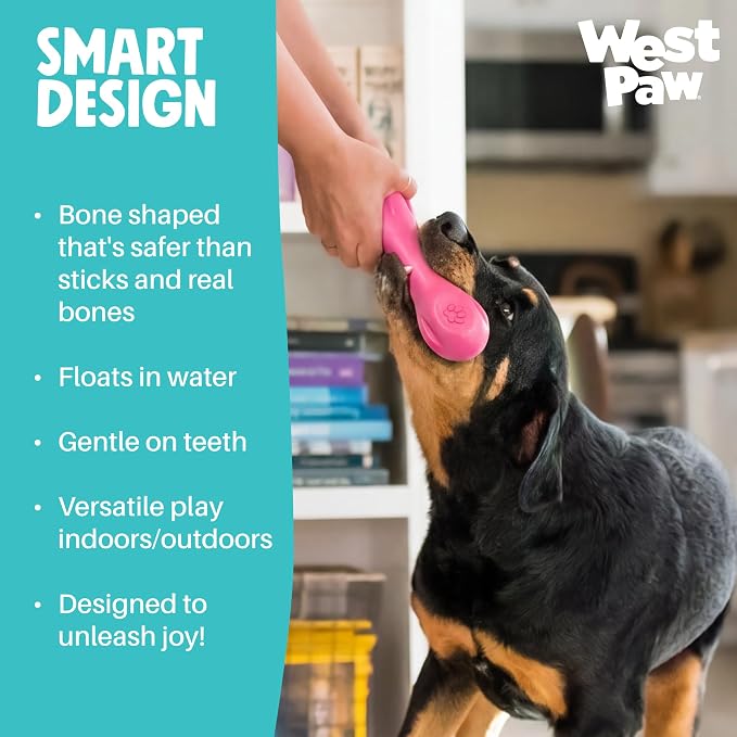 WEST PAW Zogoflex Hurley Dog Bone Chew Toy – Floatable Pet Toys for Aggressive Chewers, Catch, Fetch – Bright-Colored Bones for Dogs – Recyclable, Dishwasher-Safe, Non-Toxic, Large, Teal