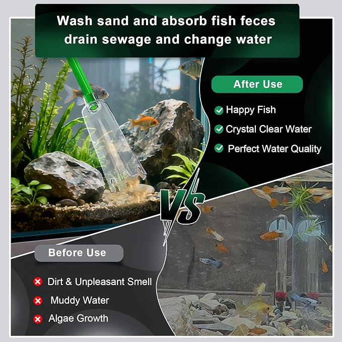 boxtech Fish Tank Water Change,Aquarium Gravel Vacuum Siphon | Powerful Siphoning Action,2-in-1 Functionality,Hands-Free Squeeze Start for Aquarium Water Filter