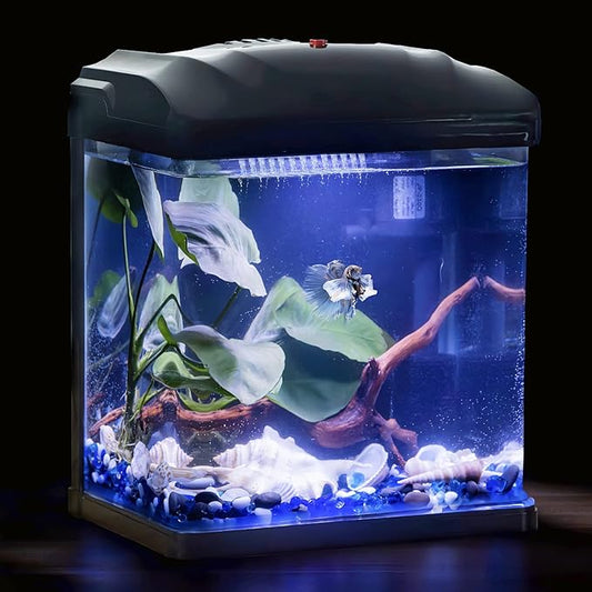 2 Gallon Fish Tank, Betta Fish Tank Small Aquarium Starter Kits Self Cleaning with 3 Types of LED Lights and Filter Water Pump, Ultra Quiet Decoration Kids Room Gift with Glass Aquarium