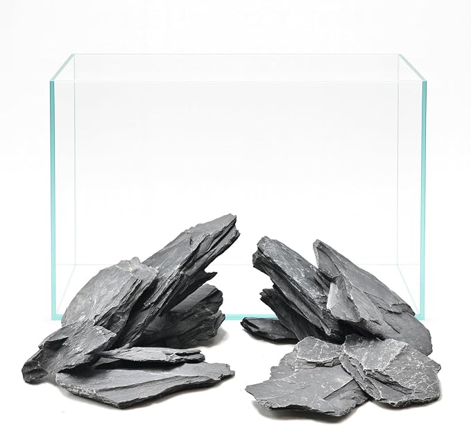 Fish Tank Rocks 20lb Natural Slate Rocks 2-8 Inches Black Stones for Tank Decoration Terrarium Reptile Aquascaping Amphibian Vivariums Paludarium Garden Landscaping