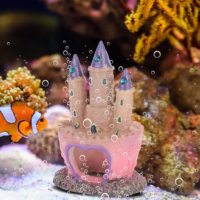 AYNEFY Aquarium Castle Decorations,Resin Cartoon Castle Shape Fish Cave Hideouts Ornaments Aquarium Landscape Decoration for Freshwater and Saltwater Fish
