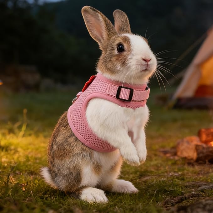 AIITLE Rabbit Harness and Leash Set with Cute Bow, Soft Breathable Mesh Vest Harness for Rabbits Kitten Ferret Puppy Small Pets Walking Supplies Pink L