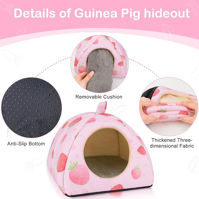 Bienbee Guinea Pig Hideout, Washable Guinea Pig Tunnel Set, 2 Pack Guinea Pigs Toys Guinea Pigs Cage Accessories for Small Animal Mouse Hamster Hedgehogs Rats,Pink Strawberry