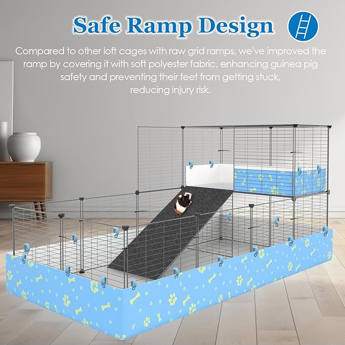 2-Story Guinea Pig Cages with Tarp, Large C&C Loft Cage for Rabbit Bunny Puppy Small Animal Indoor Dog Playpen Pet Exercise Enclosure, 25 Panels