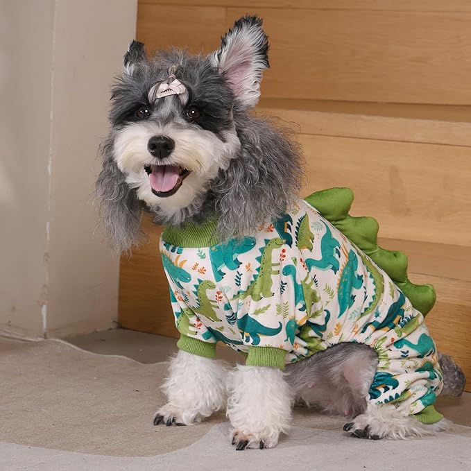 CuteBone Dinosaur Costume Dog Pajamas, Stretchy Spandex Crystal Velvet Sleepwear Coat for Small Dogs, Soft & Warm Pet Outfit Clothes for Cold Weather, Cozy Pullover Design COSP05M