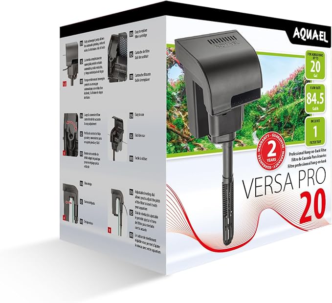Aquael Versa Pro 20 Power Filter - Hang On Back Filter for Aquariums