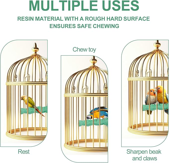 2pcs Bird Beak Grinding Stone, Parrot Cage Perch Stand Bird Claw Trimming & Chewing Toy Accessories for Budgies Parakeets Cockatiels Conures Supplies (Green)
