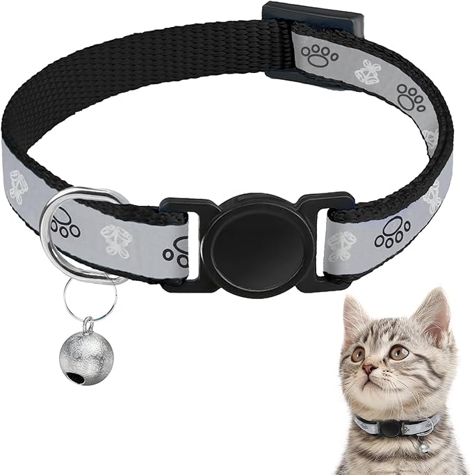Cat Collar Breakaway, Reflective Kitten Collar with Bell, Safety Buckle Kitten Collar, Lightweight, Adjustable, Comfortable, Suitable for Boy Girl Cats (7"-13") Black