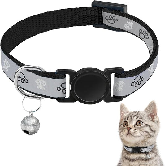 Cat Collar Breakaway, Reflective Kitten Collar with Bell, Safety Buckle Kitten Collar, Lightweight, Adjustable, Comfortable, Suitable for Boy Girl Cats (7"-13") Black