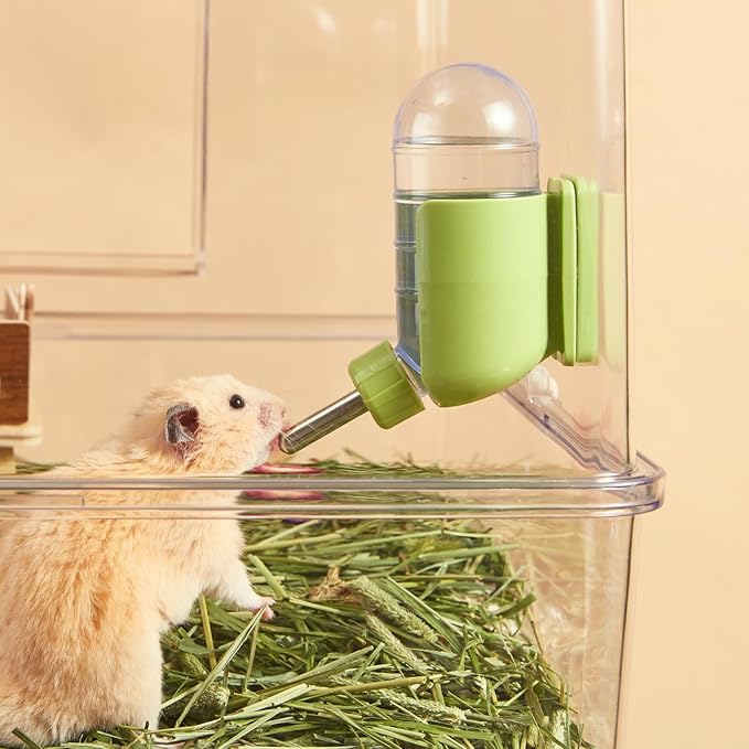 Hamster Water Bottle with Magnetic Holder, Freestanding Water Bottle for Glass Tanks, Suitable for Syrian Dwarf Hamsters Gerbils Mice Rats Degus (Grey, 4 oz (Magnetic-Mounted))