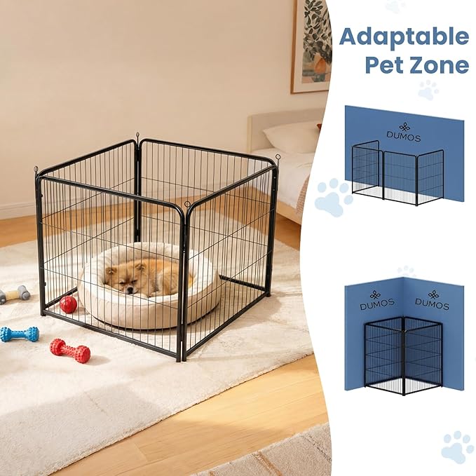 DUMOS Dog Playpen Indoor, Metal 40 Inch 4 Panels Foldable Pet Fence with Door, Outdoor Small Medium Large Dog Puppy Portable Exercise Play Pen for RV Camping, Trips, Play Yard