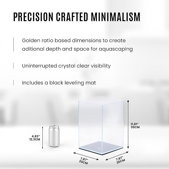 UNS Ultra Clear Rimless Tank - 3.1GAL | 12L - 7.87x7.87x11.81 | 20x20x30 CM, 5mm Glass Thickness, Leveling Mat Included - Low Iron, High Clarity Fish Tank w/ 45° Mitered Edge - [20T]