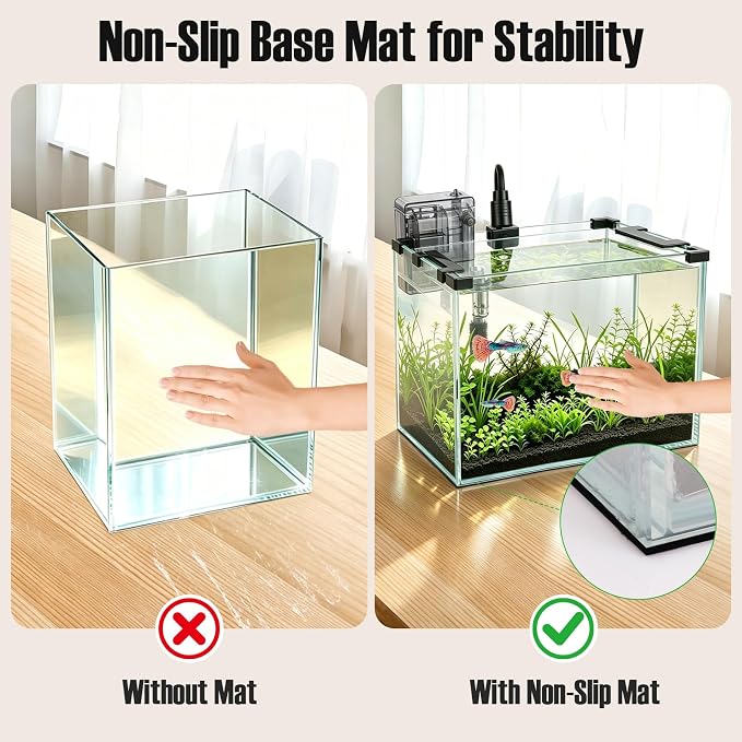 2.9 Gallon Small Glass Fish Tank Kit | Hang on Back Aquarium Filter, 3-Color LED Light, Glass Betta Fish Tank Kit with Removable Clear Lid and Non-Slip Mat