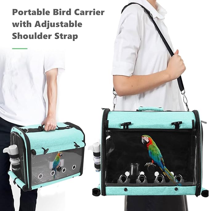 Bird Carrier Bag Bird Travel Cage with Stand, Lightweight Backpack for Parrot, Portable Bird Travel Bag, Pet Transparent Breathable Travel Cage, Green