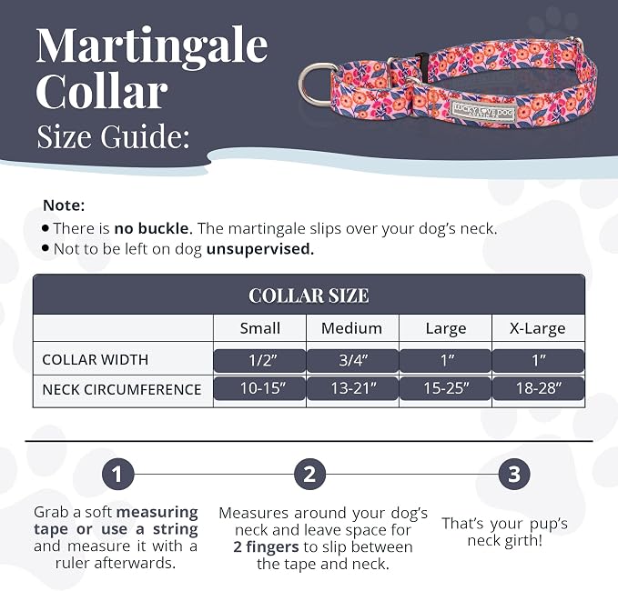 Lucky Love Dog Martingale Dog Collar - Adjustable, No-Slip, Durable, & Soft Webbing Collar for Male and Female Dogs Ideal for Training & Walking - Rosie, Medium
