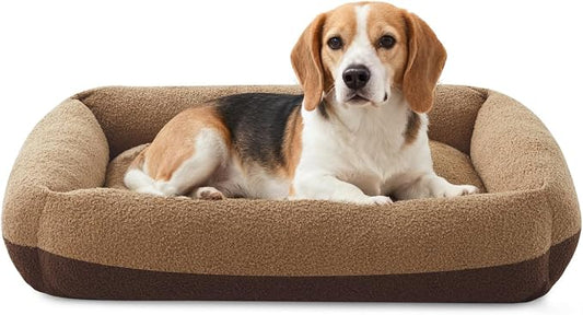 FURTIME Washable Dog Bed Medium Large Size Dogs, Rectangle Comfy Fluffy Pet Bed, Removable Zipper Cover Machine Wash, Soft Orthopedic Bed Durable Pet Cuddler with Anti-Slip Bottom,30"x24"x8",Brown