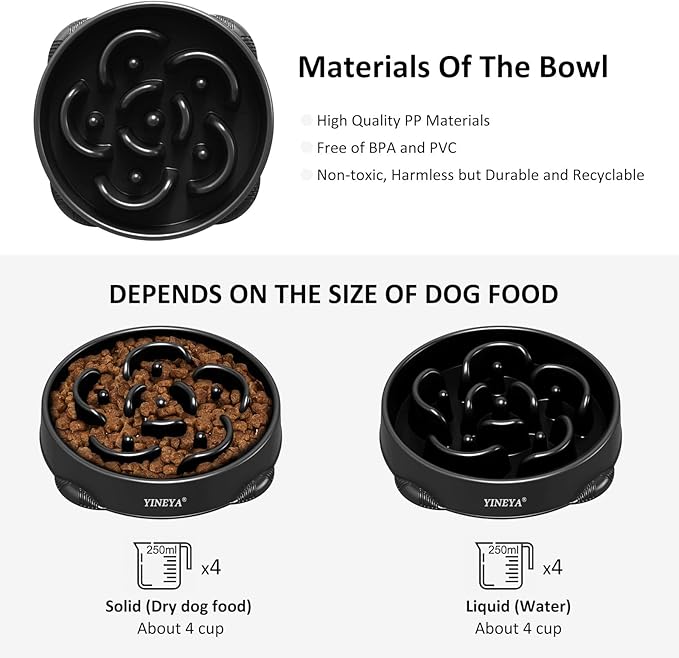 YINEYA 4 Cups Slow Feeder Dog Bowls Large Breed, Anti-Choking Pet Supplies, Maze Dog Food Bowl, Puzzle Feeder That Slow Down Eating