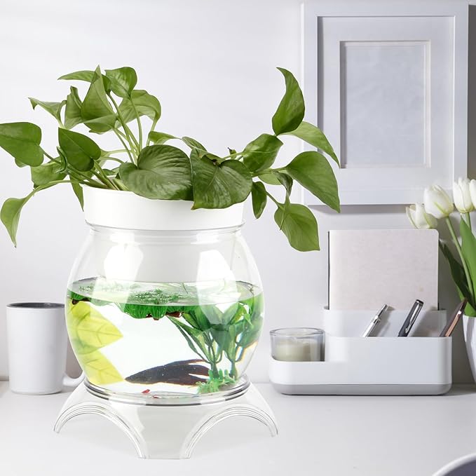 1 Gallon PET Aquaponic Fish Tank Fish Bowl Betta Fish Tank | Clear Aquarium for Betta Fish Reptiles Succulents Flower Vase Betta Fish Centerpiece Present for Home Office Desktop Decors