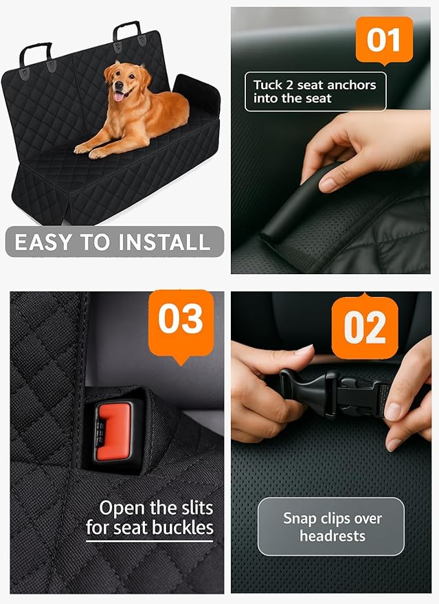 fidozen Waterproof Dog Car Seat Cover for Back Seat, Split Car Seat Covers for Dogs, Pet Backseat Cover for Dogs in Car, Nonslip Car Seat Protector, Seat Covers for Cars SUV Truck,seat Belt