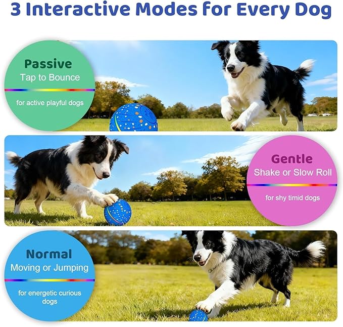 Interactive Dog Toys Dog Ball – 3 Play Modes Smart Moving Bouncing Dogs Ball, E-TPU with RGB Lights, Automatic Rolling Dog Toy for Small Medium Dogs to Keep Them Busy and Boredom Relief (Blue)
