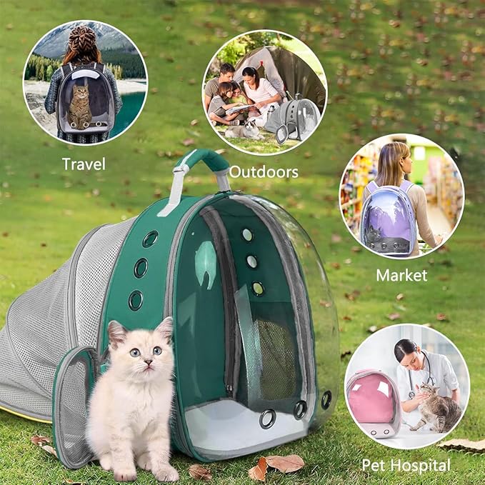 Pet Carrier Backpack Expandable for Cats and Small Dogs, Breathable Anti-Collapse Design, Airline Approved Travel Backpack for Hiking and Outdoor Use (Back Expandable-Green)