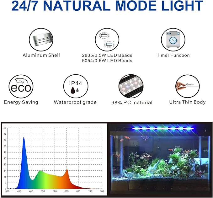 OYO WATER Aquarium LED Light 36 Inch with Timer, 24/7 Cycle, 5 Dimmable Brightness, Sunrise/Sunset Simulation for 10/20/30/55 Gallon Fish Tank