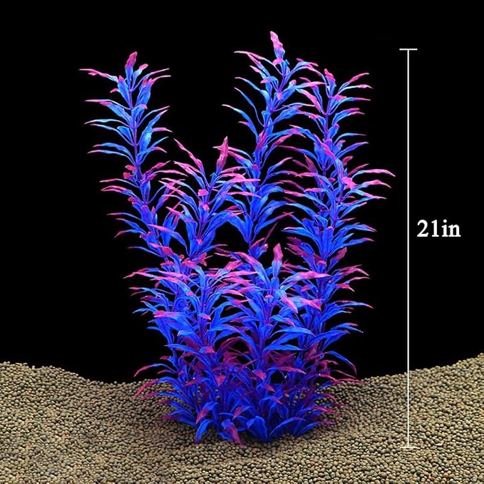 2 pcs Aquarium Decor Plastic Plants Extra Large 21 Inches Artificial Fish Tank Plants Tall Fish Tank Decorations Artificial Green Water Plants (Purple)